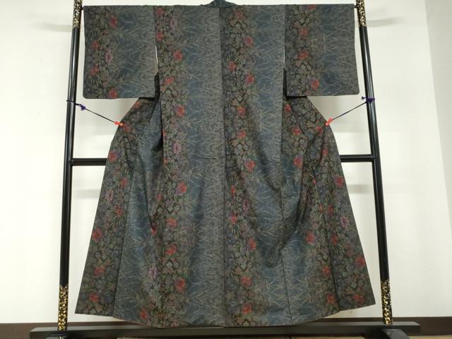 平和屋着物●本場大島紬 9マルキ 流水草花文 正絹 逸品 DABG2823ud