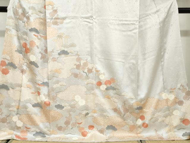 平和屋着物●訪問着 駒刺繍 雲取り草花文 金彩 ロング丈 正絹 逸品 DABG2830ud