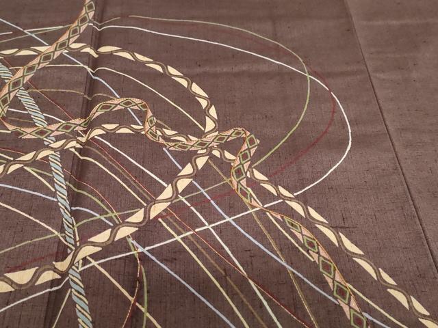 平和屋着物●訪問着 紬地 駒刺繍 結び紐文 金彩 正絹 逸品 未使用 DABG2835ud