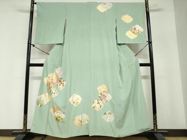 平和屋着物●訪問着 刺繍 雲取り草花文 金彩 正絹 逸品 DABG2838ud