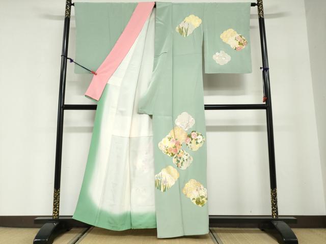 平和屋着物●訪問着 刺繍 雲取り草花文 金彩 正絹 逸品 DABG2838ud