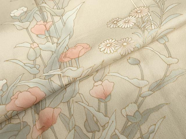平和屋着物●訪問着 刺繍 草花文 暈し染め 金彩 正絹 逸品 DABG2849ud