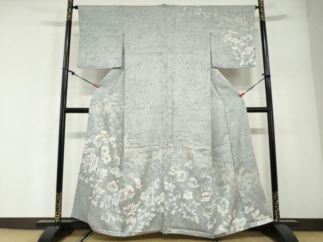 平和屋着物●訪問着 草花文 たたき染め 銀彩 正絹 逸品 DABG2855ud