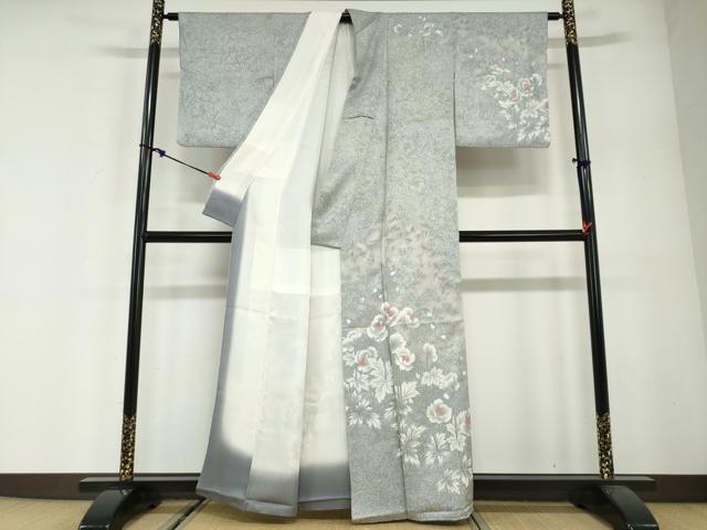 平和屋着物●訪問着 草花文 たたき染め 銀彩 正絹 逸品 DABG2855ud