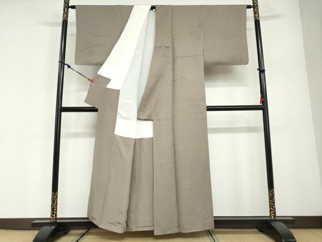 平和屋着物●上質な色無地 色紙重ね風景地紋 鳩羽鼠色 正絹 逸品 DABG2867ud
