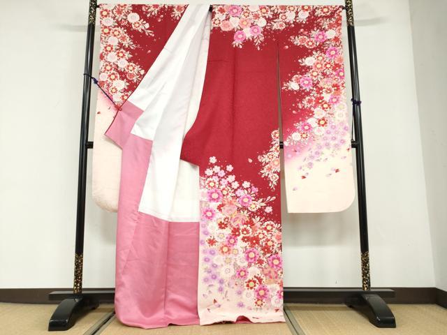 平和屋着物●豪華振袖 駒刺繍 手毬草花文 暈し染め 銀通し地 正絹 逸品 DABG2901ud