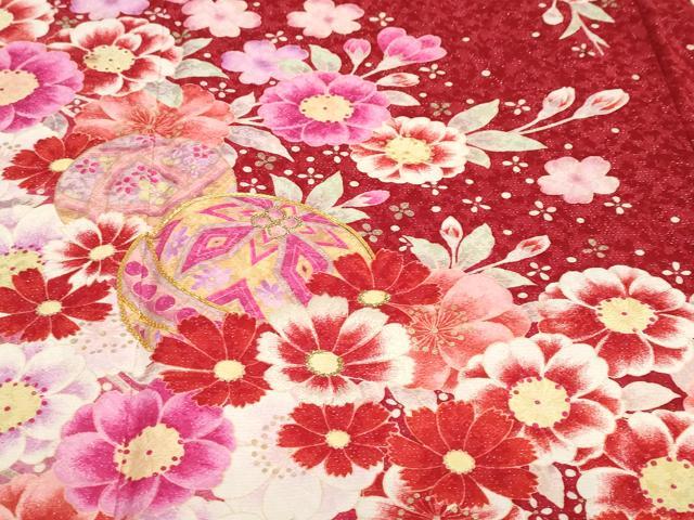 平和屋着物●豪華振袖 駒刺繍 手毬草花文 暈し染め 銀通し地 正絹 逸品 DABG2902ud