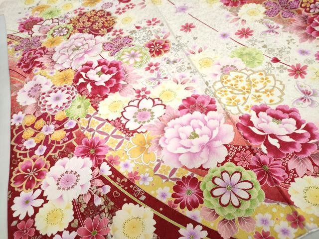 平和屋着物●豪華振袖 刺繍 花蝶文 暈し染め 金銀彩 銀通し地 正絹 逸品 DABG2903ud