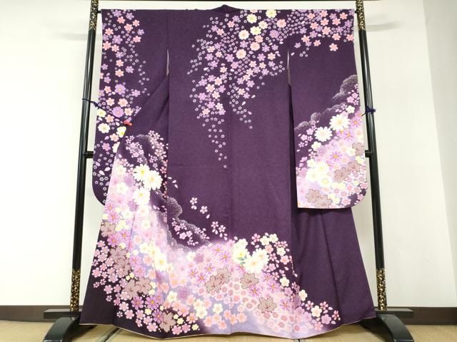 平和屋着物●豪華振袖 刺繍 舞花文 暈し染め 金彩 銀通し地 京都きもの友禅扱い 正絹 逸品 DABG2905ud