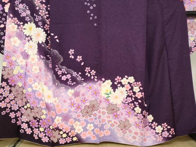 平和屋着物●豪華振袖 刺繍 舞花文 暈し染め 金彩 銀通し地 京都きもの友禅扱い 正絹 逸品 DABG2905ud
