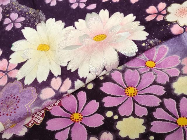 平和屋着物●豪華振袖 刺繍 舞花文 暈し染め 金彩 銀通し地 京都きもの友禅扱い 正絹 逸品 DABG2905ud