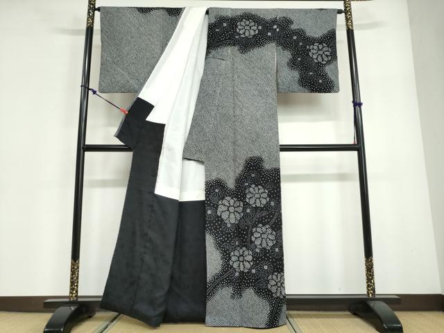 平和屋着物●訪問着 総絞り 枝花文 黒地 正絹 逸品 DABG2919ud