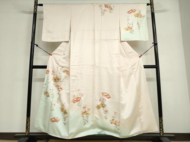 平和屋着物●訪問着 刺繍 地紙草花文 暈し染め 正絹 逸品 DABG2936ud