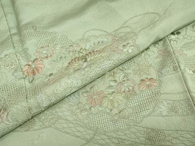 平和屋着物●中国三大刺繍 スワトウ刺繍 総刺繍 訪問着 雪輪几帳花鳥文 暈し染め 正絹 逸品 DABG2940ud