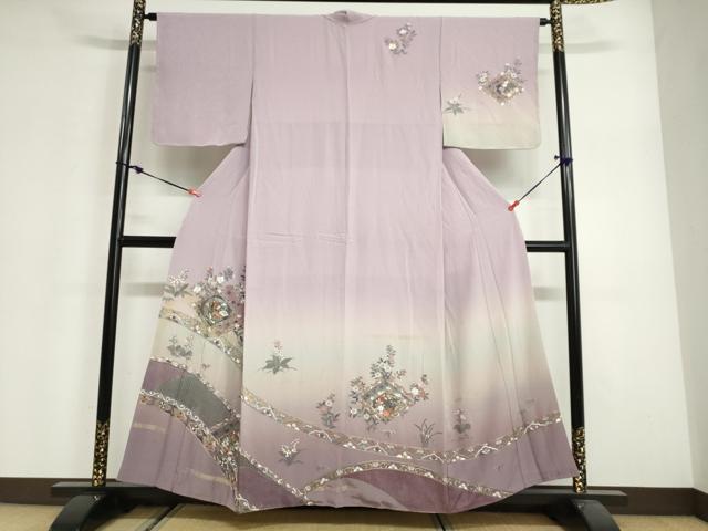 平和屋着物●中国三大刺繍 スワトウ刺繍 総刺繍 訪問着 熨斗草花文 暈し染め 金彩 正絹 逸品 DABG2942ud