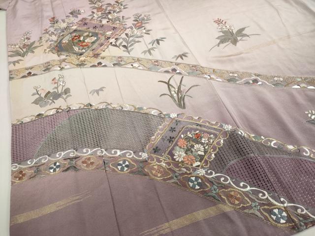 平和屋着物●中国三大刺繍 スワトウ刺繍 総刺繍 訪問着 熨斗草花文 暈し染め 金彩 正絹 逸品 DABG2942ud