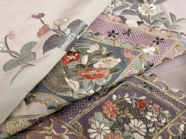 平和屋着物●中国三大刺繍 スワトウ刺繍 総刺繍 訪問着 熨斗草花文 暈し染め 金彩 正絹 逸品 DABG2942ud