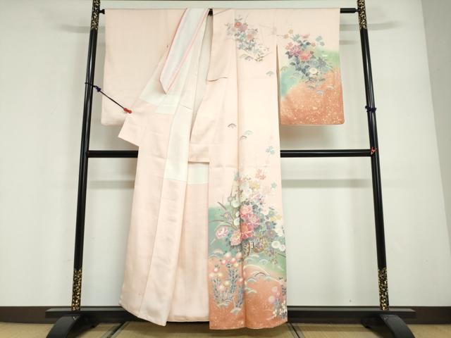 平和屋着物●訪問着 作家物 駒刺繍 花車文 暈し染め 金彩 正絹 逸品 DABG2949ud