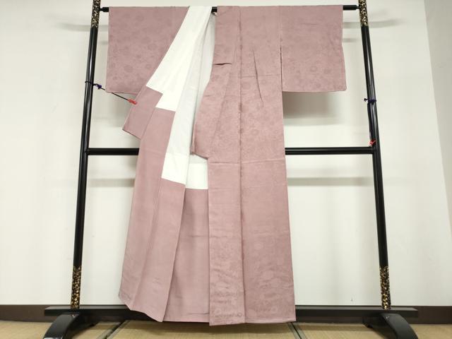 平和屋着物●上質な色無地 更紗花唐草地紋 薄柿色 正絹 逸品 未使用 DABG2966ud
