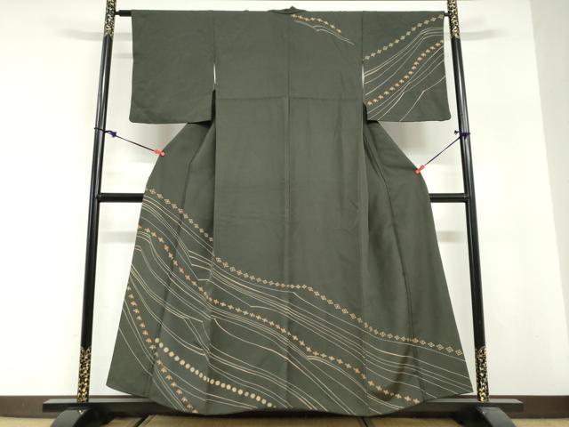 平和屋着物●訪問着 駒刺繍 変わり縞花文 金彩 正絹 逸品 DABG2971ud