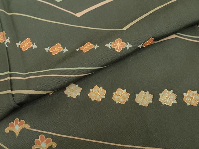 平和屋着物●訪問着 駒刺繍 変わり縞花文 金彩 正絹 逸品 DABG2971ud