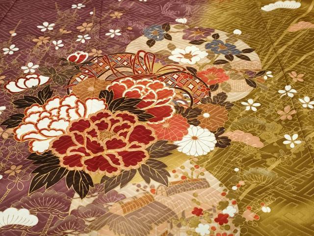 平和屋着物●豪華振袖 駒刺繍 鼓草花文 暈し染め 金彩 正絹 逸品 DABG2977ud