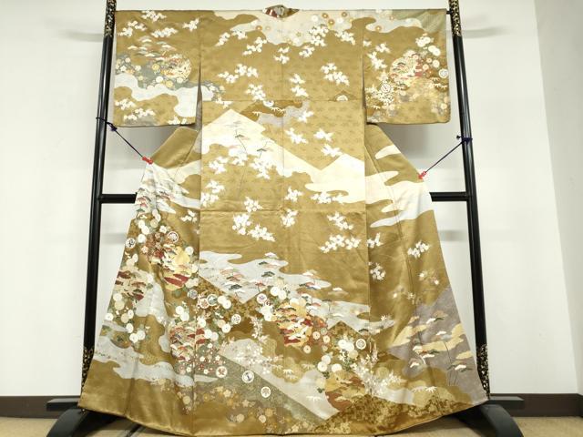 平和屋着物●訪問着 駒刺繍 雪輪飛鶴花文 金彩 正絹 逸品 DABG2979ud
