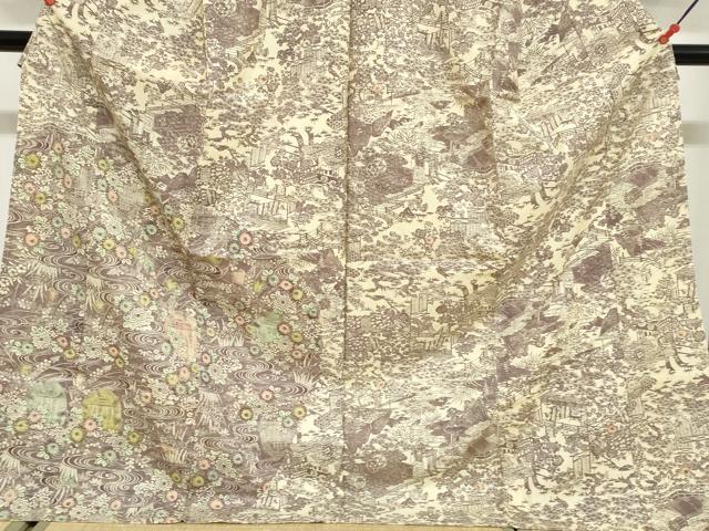 平和屋着物●訪問着 紬地 型染め 平安流水草花文 上代28万 仮絵羽 正絹 逸品 未使用 DABG2984ud