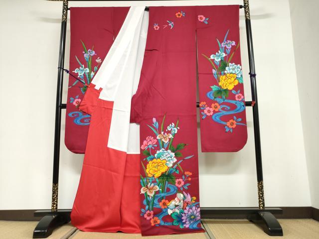 平和屋着物●豪華振袖 流水鴛鴦花文 正絹 逸品 DABG2989ud