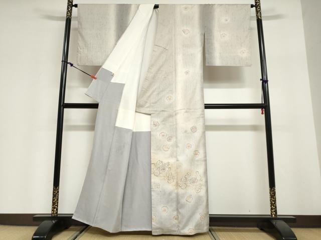 平和屋着物●訪問着 ぜんまい紬地 舞花文 兎 金彩 正絹 逸品 DABG2992ud
