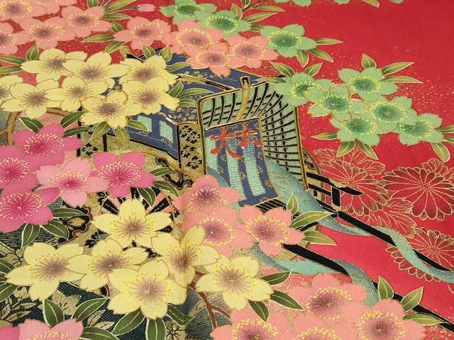 平和屋着物●豪華振袖 駒刺繍 御所車草花文 暈し染め 金彩 正絹 逸品 DABG2994ud