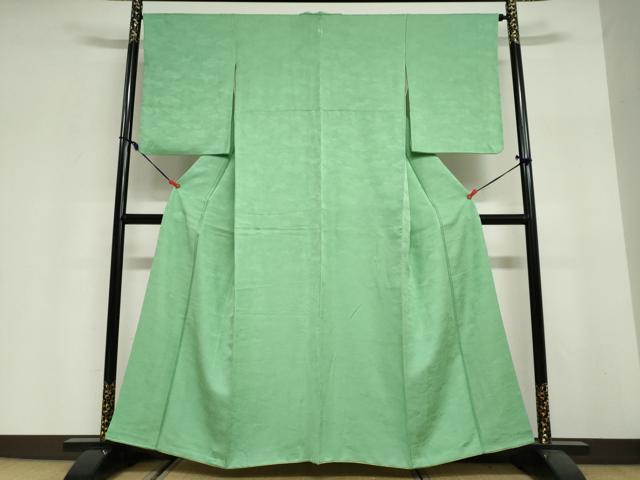 平和屋着物●上質な色無地 雲霞地紋 若緑色 正絹 逸品 DABG2995ud
