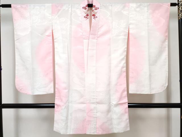平和屋着物∵女の子 十三参り 子供 祝着・長襦袢(袷・半衿刺繍)セット 駒刺繍 扇面花文 暈し染め 金銀彩 逸品 DABG3009ma