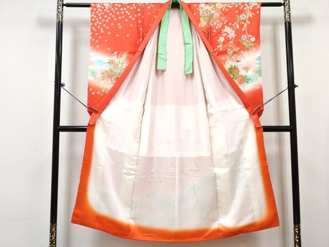 平和屋着物∵女の子 十三参り 子供 祝着・長襦袢(無双仕立て)セット 駒刺繍 片輪車鴛鴦花文 暈し染め 金銀彩 逸品 DABG3279ma