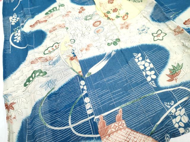 平和屋着物*夏物 アンティーク 大正ロマン 七五三 女の子 7歳 祝着 四つ身 紗 団扇 霞花文 銀彩 逸品 DABG3437ma
