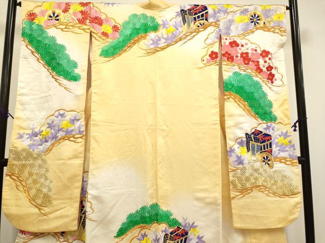 平和屋本店●お引きずり・お引き摺り・引き振袖 和装 結婚式 舞妓 芸妓 芸者 衣装 総刺繍 御所車花文 暈し染め 金糸 DABG3525du
