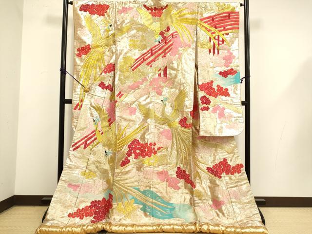 平和屋本店●色打掛 お引きずり 和装 婚礼 結婚式 花嫁 神社挙式 総刺繍 渡り橋尾長鳥花文 金銀糸 逸品 DABG3529du