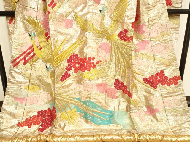 平和屋本店●色打掛 お引きずり 和装 婚礼 結婚式 花嫁 神社挙式 総刺繍 渡り橋尾長鳥花文 金銀糸 逸品 DABG3529du