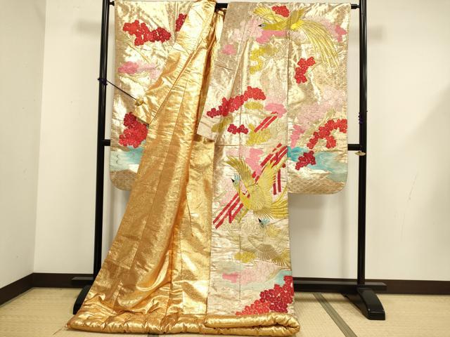平和屋本店●色打掛 お引きずり 和装 婚礼 結婚式 花嫁 神社挙式 総刺繍 渡り橋尾長鳥花文 金銀糸 逸品 DABG3529du