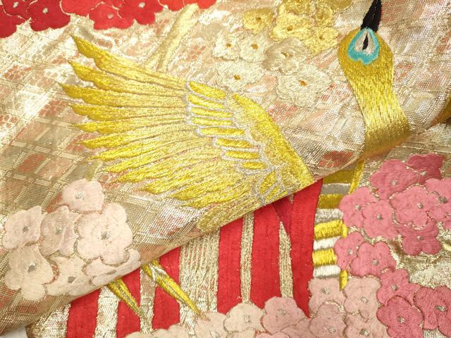 平和屋本店●色打掛 お引きずり 和装 婚礼 結婚式 花嫁 神社挙式 総刺繍 渡り橋尾長鳥花文 金銀糸 逸品 DABG3529du
