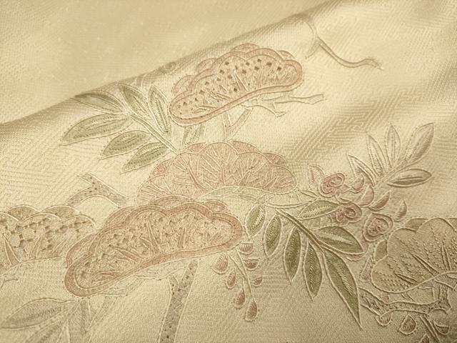 平和屋着物▼中国三大刺繍 スワトウ刺繍 汕頭刺繍 総刺繍 訪問着 藤松文 暈し染め 金彩 正絹 逸品 DABG3577du