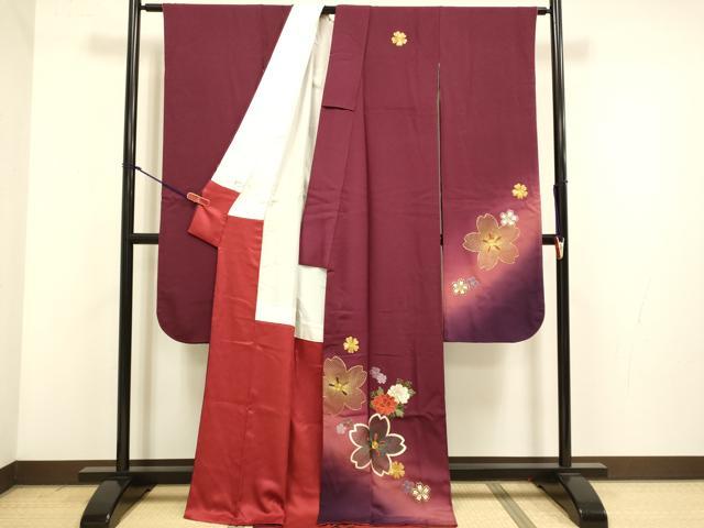 平和屋着物▼豪華振袖 駒刺繍 総刺繍 舞桜文 暈し染め 金糸 正絹 逸品 DABG3592du
