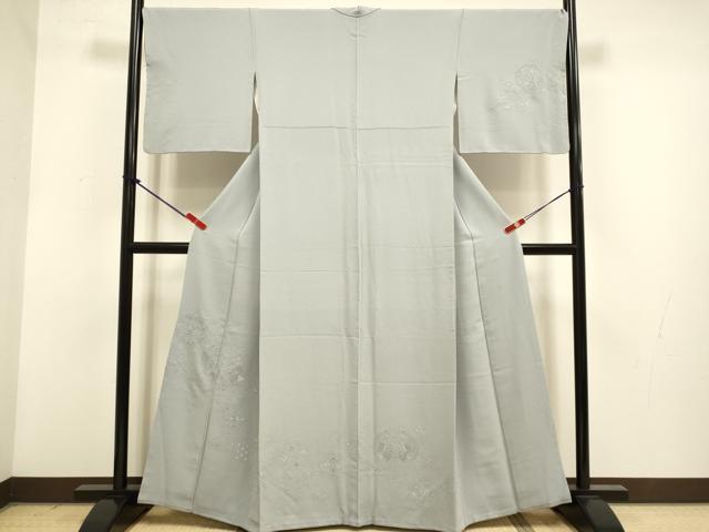 平和屋着物▼無地絵羽訪問着 向かい鳥正倉院花文 銀鼠色 正絹 逸品 DABG3595du