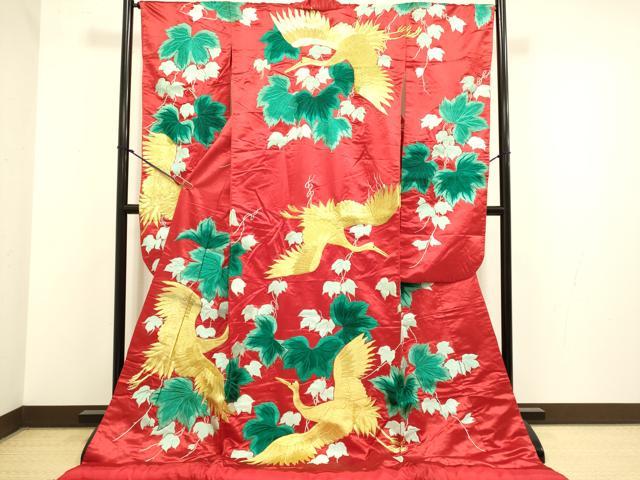 平和屋本店●色打掛 お引きずり 和装 婚礼 結婚式 花嫁 神社挙式 総刺繍 飛鶴蔦の葉文 金糸 逸品 DABG3602du