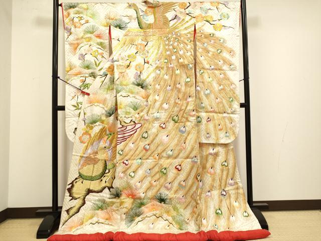 平和屋本店●色打掛 お引きずり 和装 婚礼 結婚式 花嫁 神社挙式 総刺繍 孔雀 松竹梅 金銀糸 逸品 DABG3605du