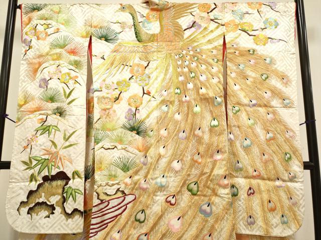 平和屋本店●色打掛 お引きずり 和装 婚礼 結婚式 花嫁 神社挙式 総刺繍 孔雀 松竹梅 金銀糸 逸品 DABG3605du