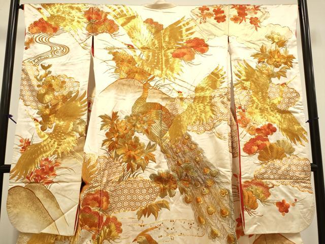 平和屋本店●色打掛 お引きずり 和装 婚礼 結婚式 花嫁 神社挙式 駒刺繍 総刺繍 飛鶴孔雀花松文 金彩 逸品 DABG3606du