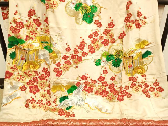 平和屋本店●色打掛 お引きずり 和装 婚礼 結婚式 花嫁 神社挙式 駒刺繍 総刺繍 飛鶴御所車梅松文 金彩 逸品 DABG3610du