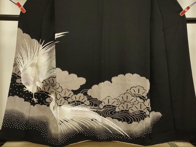平和屋着物▼豪華黒留袖 総刺繍 尾長鳥松文 金銀糸 正絹 逸品 DABG3614du