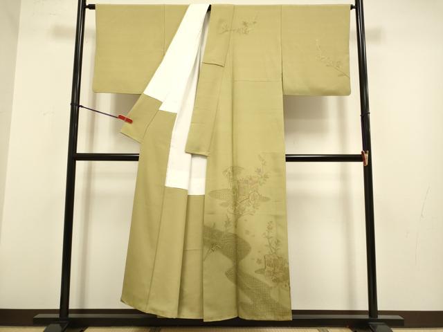 平和屋着物▼中国三大刺繍 スワトウ刺繍 汕頭刺繍 相良刺繍 総刺繍 訪問着 地紙御所車花文 暈し染め 金糸 正絹 逸品 DABG3616du